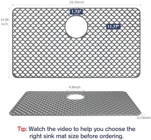 Silicone Sink Protector Mat for Kitchen Sink, 28"x15" Rear Drain