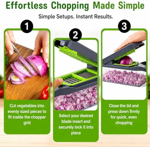 14 in 1 Food Chopper with Container - Vegetable Chopper Dicer Onion Chopper, French Fry Cutter, Mandolin Vegetable Slicer Potato Slicer, Multifunctional Veggie Chopper & Cheese Grater for Kitchen - Image 4