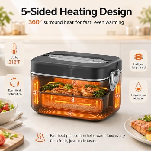 Heated Lunch Box for Adults, 1.2L Self-Heating Food Warmer Dark Gray