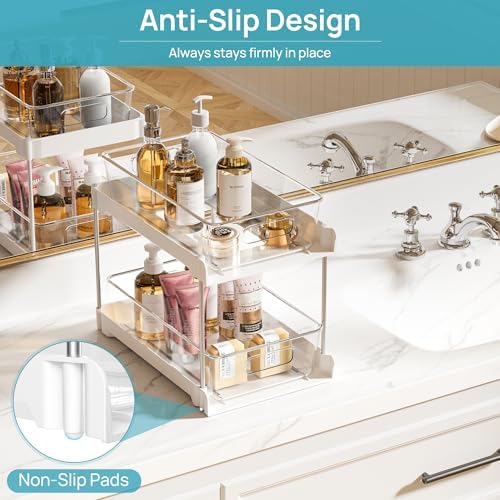 4 Pack Pull Out Bathroom Under Sink Organizer (S-Standard, White)