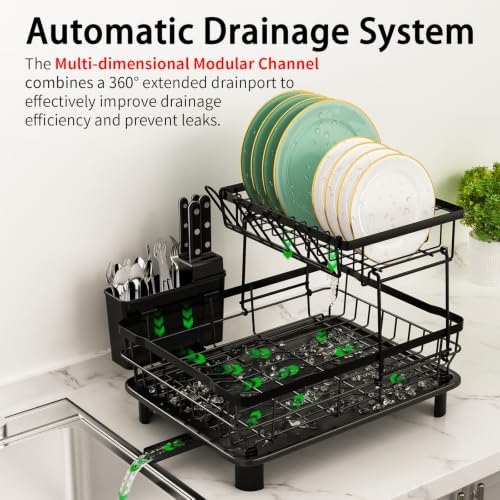 2-Tier Multifunctional Dish Drying Rack, Sturdy and Space-Saving