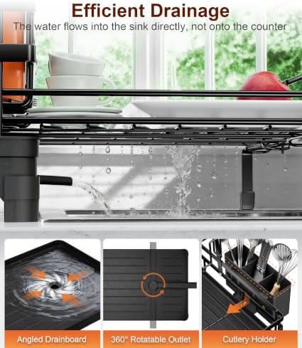 2-Tier Expandable Dish Drying Rack for Counter and Over Sink