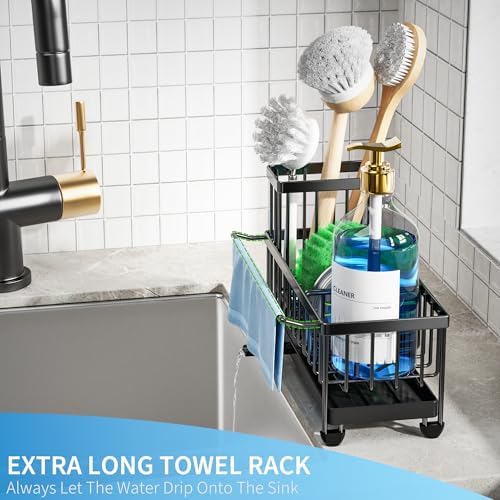 Sponge Holder for Kitchen Sink, Sink Organizer with Towel Rack