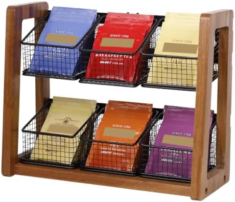2 Tier Tea Organizer for Tea Bags with 6 Removable Metal Baskets