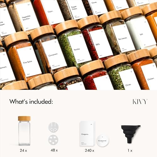 Spice Jars with Labels - 24x 4oz - Airtight Lids & BPA-Free - Bamboo