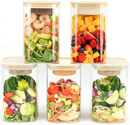 39oz Large Glass Salad Jars with Lids, Meal Prep Containers, 5pcs