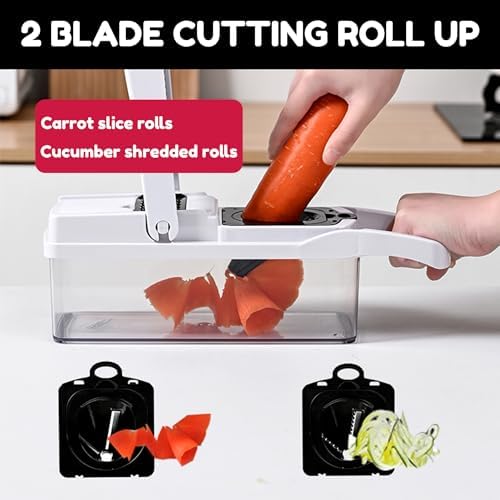 Vegetable Chopper,25 in 1 Multifunctional Food Chopper with Container,Kitchen Vegetable Slicer Dicer Cutter,Veggie Chopper Fruit Salad Potato,13 Blade Stainles Steel Blades（White） - Image 3