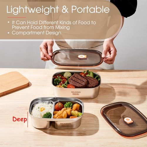 Stainless Steel Bento Box Adult 2 Pack, 42Oz+57Oz Leakproof Metal Bento Box with Airtight lid, Lightweight 304 Stainless Steel Lunch box for Men/Women,Suitable for Picnic, Work, Outside