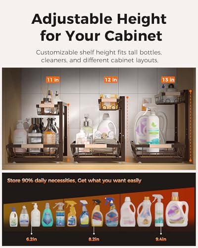2-Pack 2-Tier Height Adjustable Under Sink Organizer & Storage