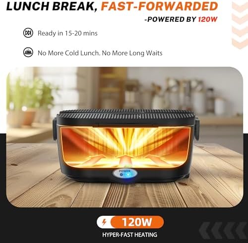Heated Lunch Box,120W Electric Lunch Box for Adults with 1.5L 304 Stainless Steel Container, 12V/24V/110V Lonchera Eléctrica Portátil for Travel,Work,Car,Truck (Pure Black, 1.5L x 4)