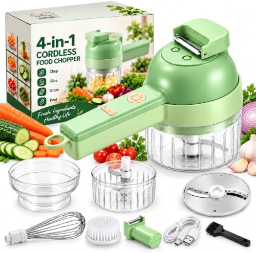 4 in 1 Handheld Electric Vegetable Cutter, Wireless Vegetable Cutter (1300mAh Green) by Unknown