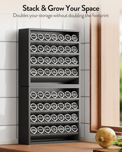 4 Tier Spice Rack Organizer for Cabinet, Freestanding Bamboo Seasoning Rack for Countertop, Cupboard, Pantry, Kitchen, 13.18 x 4.13 x 12.2 inches(Spice Jars Not Included), Black