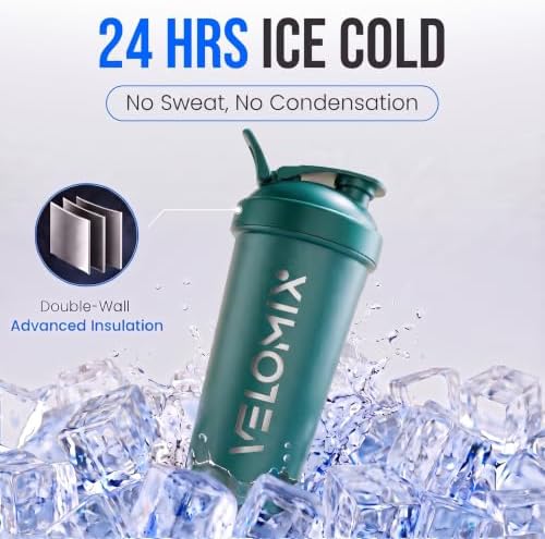 VELOMIX 24oz Stainless Steel Shaker Bottle with Wire Whisk (Green) - Image 3