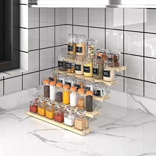 Spice Rack Organizer for Cabinet & Countertop - Seasoning Organizer Spice Shelf - Space Saving Wooden Display Risers Shelf Showcase Fixtures Jewelry (5 Tier)