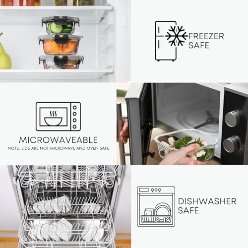 30 PC Glass Food Storage Containers with Lids - Reusable Glass Meal Prep Containers for Lunch and Leftovers - Airtight & Leakproof Snap Locking Lids - Oven, Freezer, Microwave, Dishwasher Safe