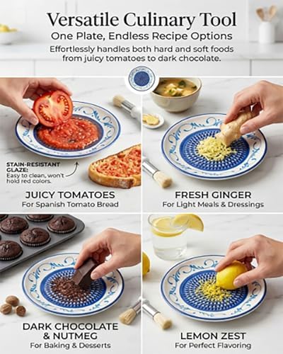 Ceramic Garlic Grater Plate Bowl for Food, Handheld Ginger Peeler Spanish Tomato Grater Dish Gradient Ginger Pottery Crusher Herb Stripper Porcelain Mincing Plate Grinder Kitchen Tool(#4)