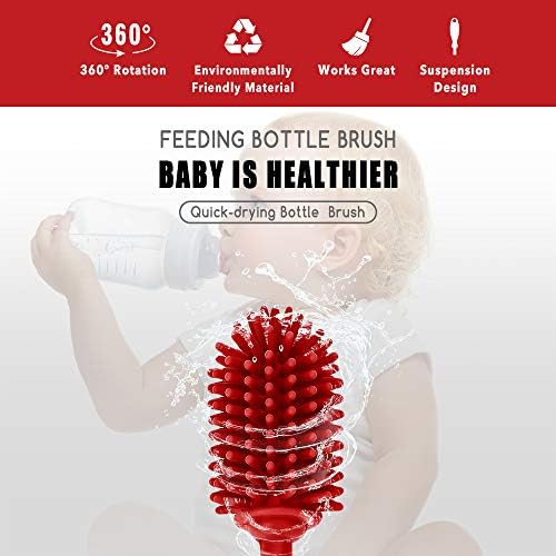 Silicone Bottle Cleaning Brush with Long Handle, BPA Free 12.5" Water Bottle Cleaner for Baby Bottles, Hydro Flask, Sports Bottle, Vase, Glassware, Perfect for Smaller Diameter Bottle Openings (Red) - Image 6