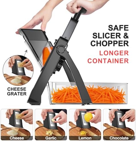 Mandoline Slicer for Kitchen, Adjustable 0.1-8mm (S4 Black)