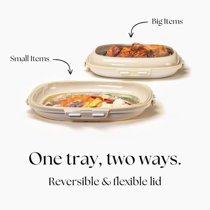 Crudités | Portable Snack Tray | Square 2-Pack | Sage Green | Reversible Stretch Lid Food Containers | BPA-Free, Freezer & Dishwasher Safe | Meal-Prep, Charcuterie, Salads, Picnic, Travel