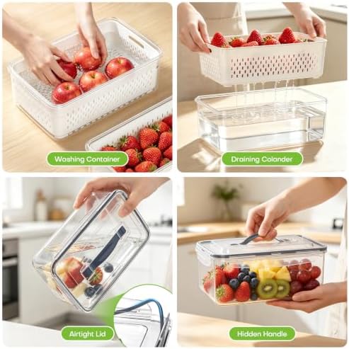 10Pack Fruit Storage Containers for Fridge with Colander and Lids