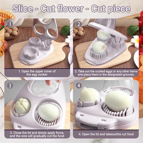 1 Pcs Heavy Duty Egg Slicer with 3 Cutting Modes, Stainless Steel Egg Cutter for Hard Boiled Eggs, Strawberry, Grape, Mushroom, Kitchen Dicer Tool, Send Goods From Local Warehouse - Image 3