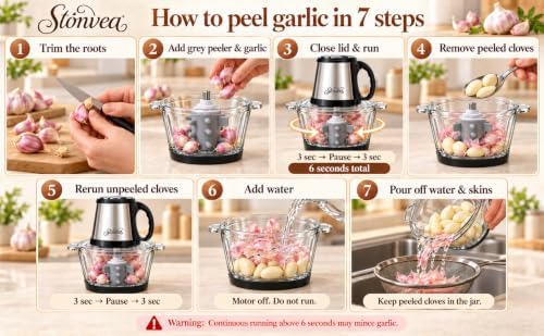 Electric Garlic Peeler & Chopper 300W – Automatic Garlic Peeler Machine with 2L Jar & Dual Blades, Electric Garlic Mincer, Vegetable Chopper & Silicone Garlic Peeler Skin Remover Tool - Image 3