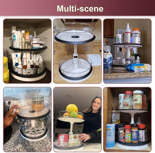 Lazy Susan Medicine Bottle Organizer for Cabinet 2 Tier Clear