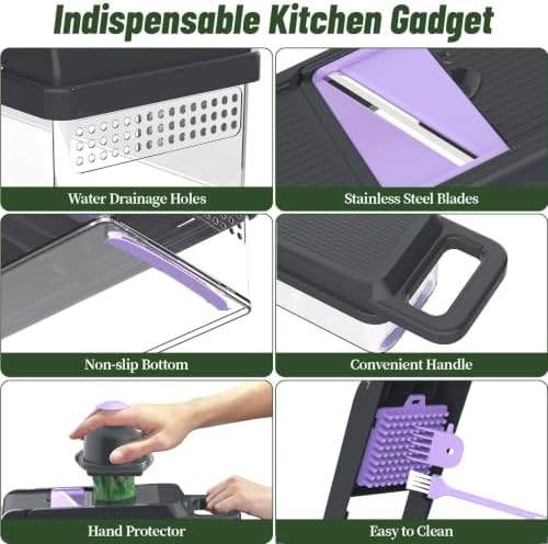 15-in-1 Vegetable Chopper 10 Blades, Veggie Cutter with Handle, Black/Purple - Image 7