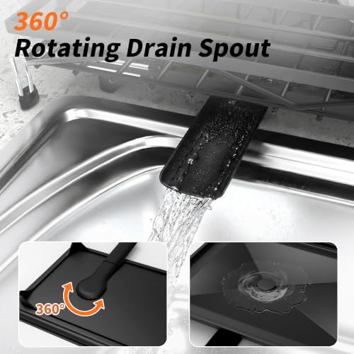 Expandable 2-in-1 Dish Drying Rack with Drainboard (Black)