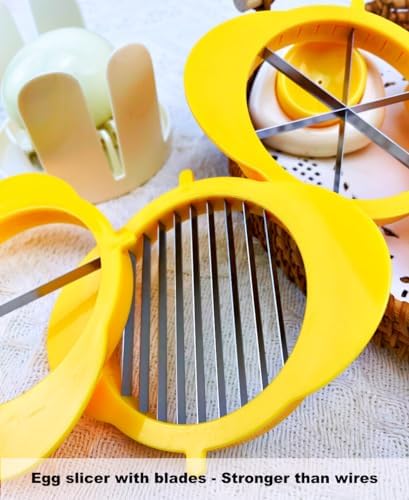 [Upgraded] Jawbush 3 in 1 Egg Slicer with Metal Blades for Hard Boiled Eggs & Soft Fruits, Stainless Steel Hard Boiled Egg Cutter, Heavy Duty Strawberry Mushroom or Ham Slicer, Dishwasher Safe - Image 3