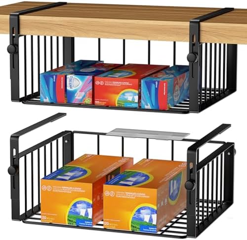 2Pack Under Shelf Storage Basket Organizer, Black