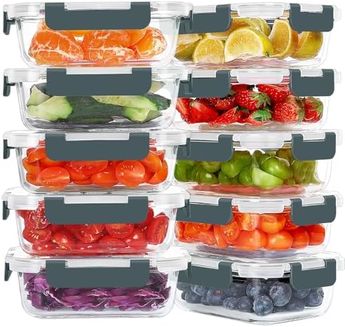 10 Packs 22 oz Glass Meal Prep Containers, Gray