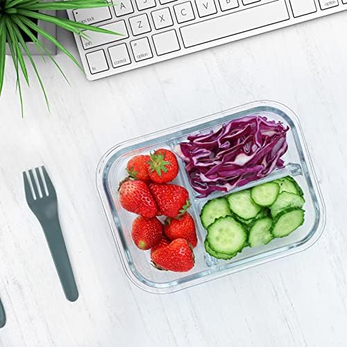 5 Pack,36 oz, 3 Compartments Glass Meal Prep Containers with Lids