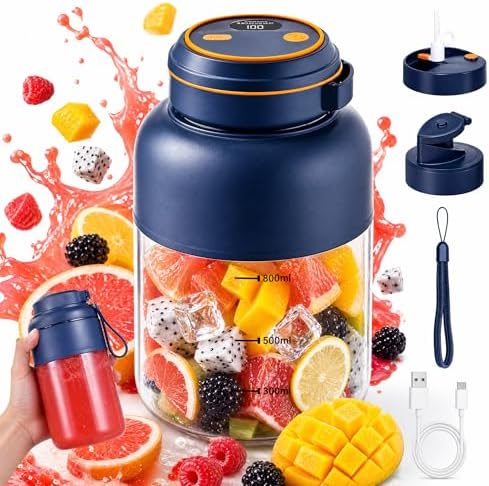 Portable Wireless Juicer Cup, 2026 New 28/45 Oz Electric Juicer, 180W 38-Blades USB Rechargeable Model with Dual Lid, Travel Blender for Fruit Shakes & Smoothies (Blue, 45oz) by Unknown