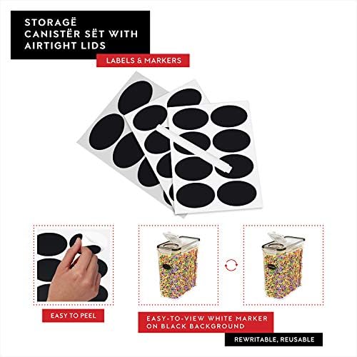 Cereal Containers Storage 4L Set of 4 Airtight Food Storage Containers with Lids Cereal Dispenser Countertop Pantry Organization Canister for Rice Flour & Sugar 1 Marker 8 Labels