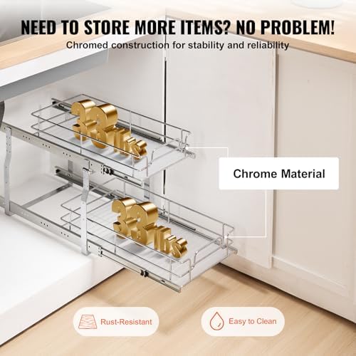 Pull Out Cabinet Organizer, 12"W x 21"Dx15.2"H Heavy Duty Slide Out Pantry Shelves, Chrome-Plated Steel Roll Out Drawers for Home,13.5"Wx22"Dx19"H Inside Kitchen Cabinet, Bathroom, Under Sink