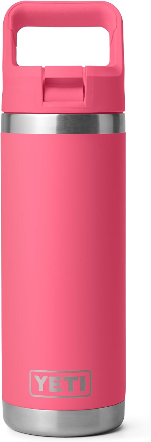 Rambler 18 oz Bottle, Vacuum Insulated, Stainless Steel with Color Matching Straw Cap, Tropical Pink
