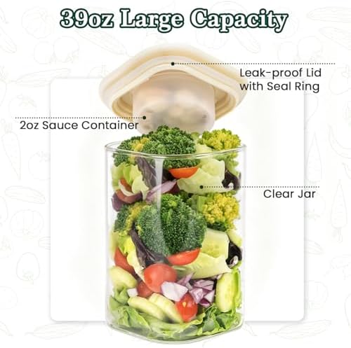 39oz Large Glass Salad Jars with Lids, Meal Prep Containers, 5pcs