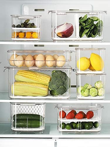 Fresh Produce Saver for Refrigerator, 3 Pcs Food Fruit Lettuce Keeper Containers, Salad Vegetable Storage Organizers Stackable, BPA-free Stay Fridge Storage Containers