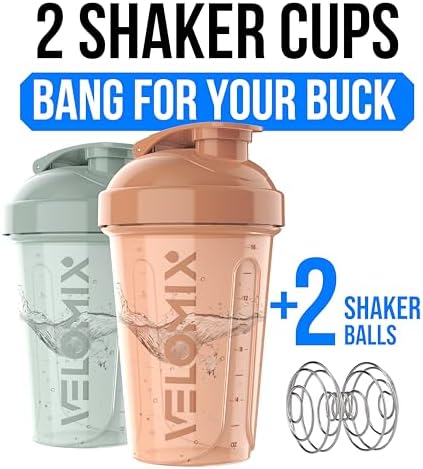 VELOMIX 2 Pack 20oz Protein Shaker Bottle for Protein Mixes, Soft Glow - Image 2