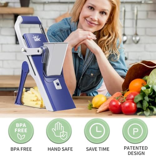 F K FOREVERKITCHEN Versatile Vegetable Cutter - 15 Different Cuts | Adjustable Vegetable Chopper for Kitchen Use | Mandoline Slicer (Blue) - Image 7