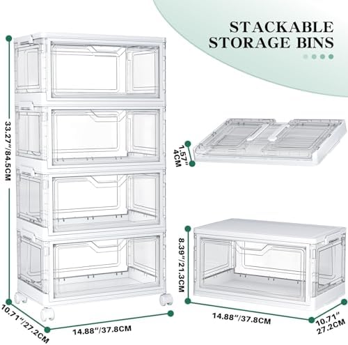 Clear Storage Bins with Lids - 4 Tier 23qt Plastic Stackable Bins