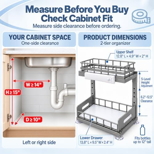 Under Sink Organizer with Motion Sensor LED, Pull-Out Home Organizers