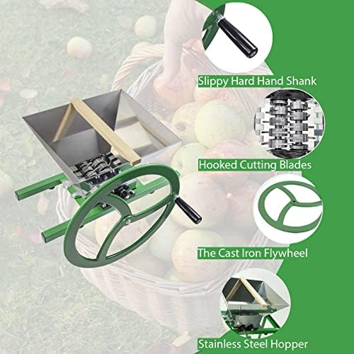 Fruit and Apple Crusher – 7L Stainless Steel Manual Grinder with Large Flywheel Handle, Easy-to-Use Fruit Pulper for Juice, Wine, and Cider Pressing