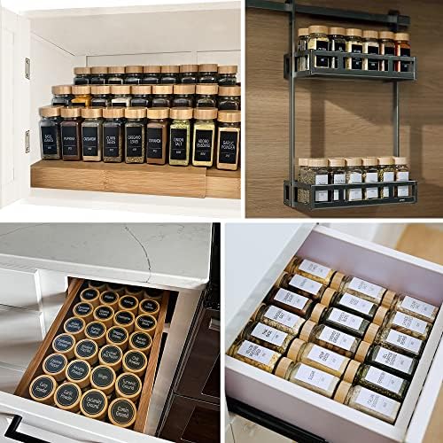36-Pack Empty Glass Spice Jars with Labels, 4 oz, Bamboo Lids