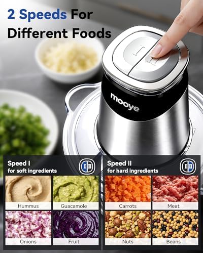 Food Processor Electric Food Chopper with Meat Grinder & Vegetable Chopper - 3 Bowls(8Cup+8Cup+3Cup) with Powerful Copper Motor - Includes 3 Sets of Bi-Level Blades for Fruits/Meat/Nuts - Image 3