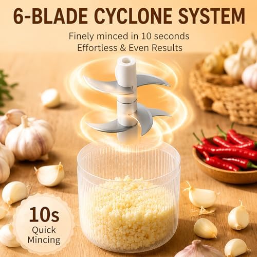 Household Electric Garlic Crusher, 6-Blade Cyclone Mini Chopper (1 Blue) - Image 2