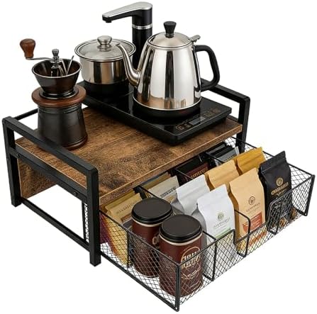 Tea Bag Organizer Wood Tea Organizer with 8 Compartments Storage Chests Tea Station Chest Display Container Box for Countertop Kitchen