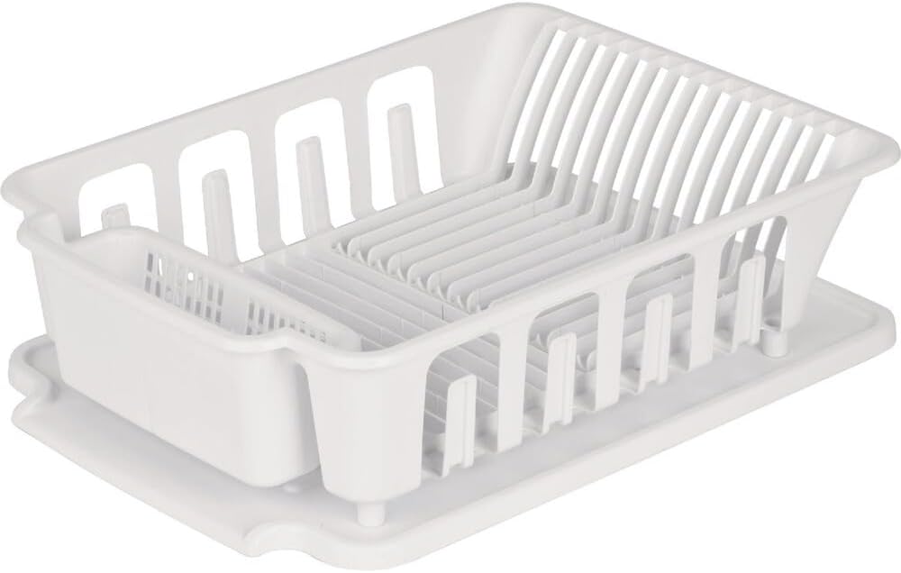 2-Piece Large Sink Set Dish Rack Drainer, White (18 L x 13 3/4" W x 5 1/2" H), 3/4" L x 3/4" W x