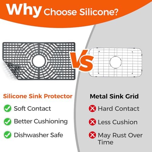 Silicone Sink Protector for Kitchen Sink, 26"x14" Center Drain
